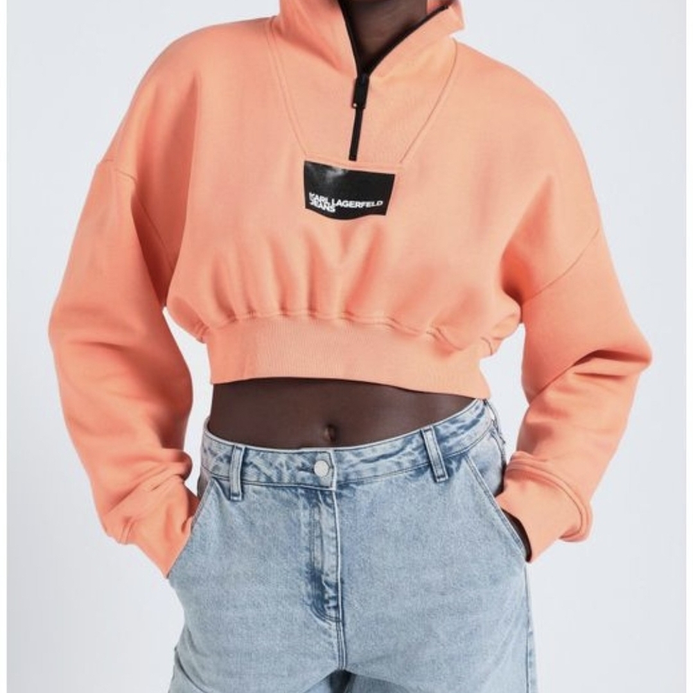 Karl Lagerfeld Cropped Black Half-Zip Sweatshirt